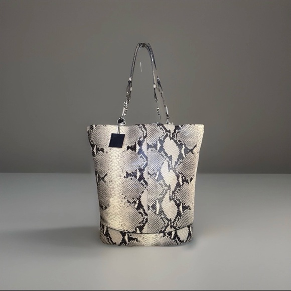 Club Monaco Snake Print Tote in Black and Cream - Picture 1 of 13